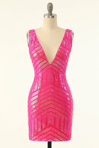 dressimeBodycon V Neck Sequins Homecoming Dresses 