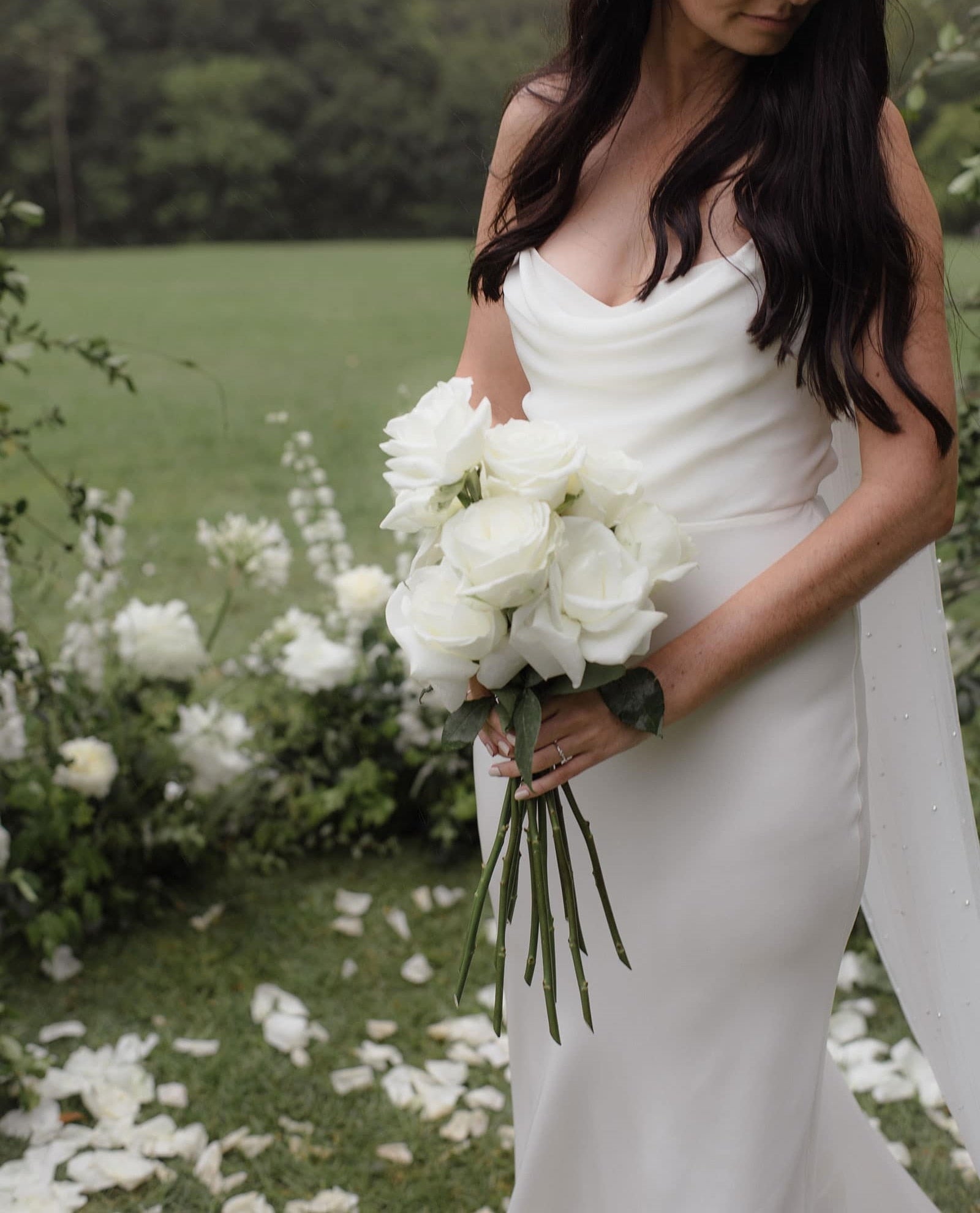 dressimeBoho Romantic Spaghetti Straps Backless Ivory Satin Beach Wedding Dress Sweep Train 