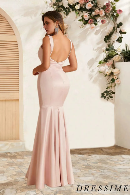 Dressime Chic Mermaid Straps V Neck Satin Floor Length Bridesmaid Dress dressime