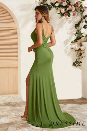 Dressime Classic Mermaid Spaghetti Straps Long Bridesmaid Dress With Slit dressime