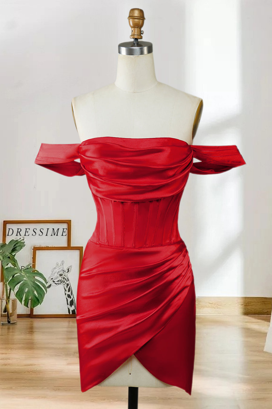 Dressime Cocktail Dresses A Line Off The Shoulder Satin Asymmetrical Homecoming Dress dressime