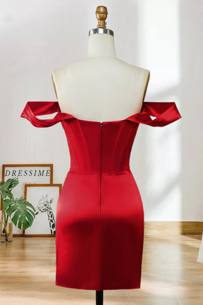 Dressime Cocktail Dresses A Line Off The Shoulder Satin Asymmetrical Homecoming Dress dressime