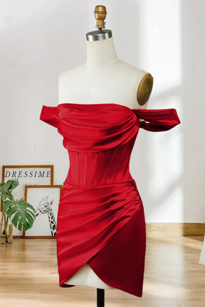 Dressime Cocktail Dresses A Line Off The Shoulder Satin Asymmetrical Homecoming Dress dressime