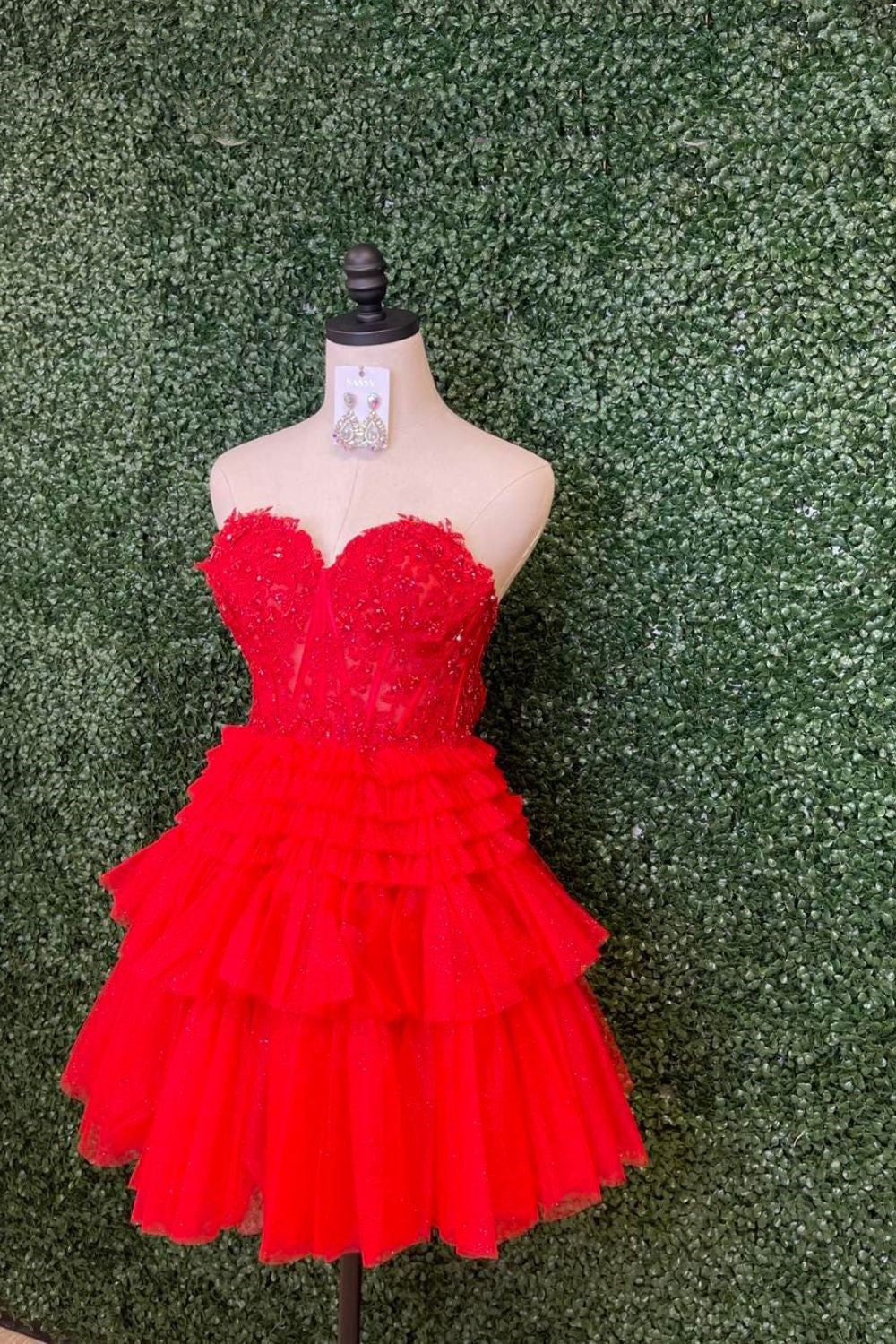 Dressime Cute A Line Tiered Sweetheart Tulle Short Homecoming Dresses with Ruffles dressime