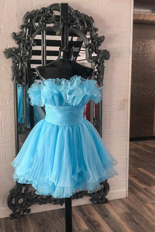 Dressime Cute Strapless Pleated Ruffles Short Homecoming Dresses dressime