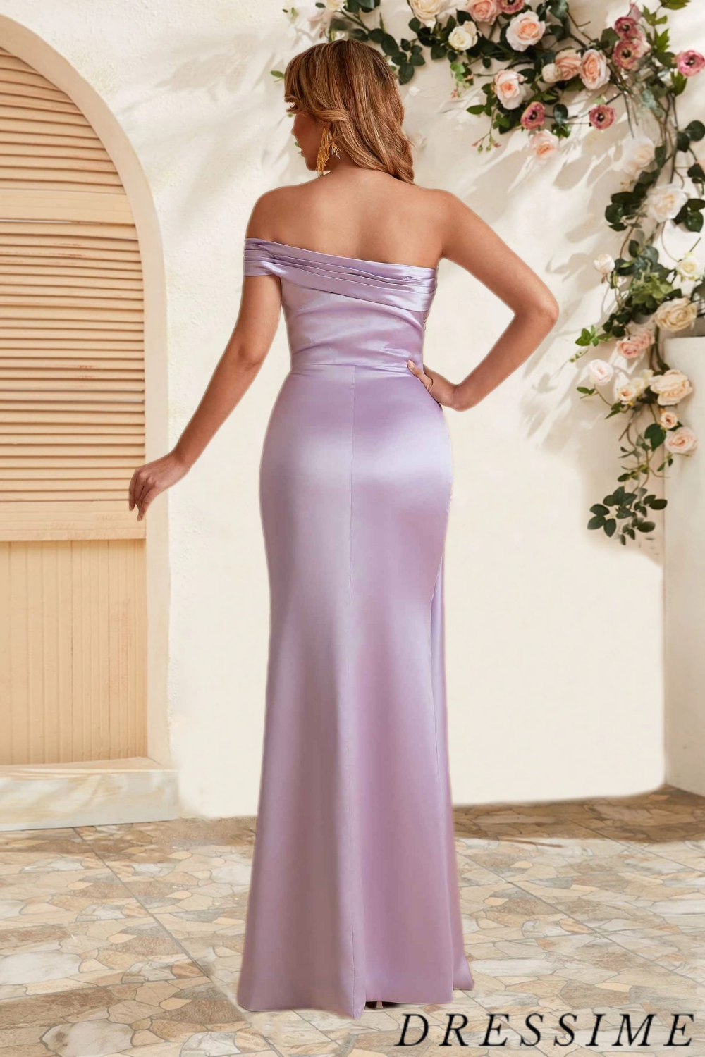 Dressime Delicate Mermaid One Shoulder Satin Long Bridesmaid Dress With Slit dressime