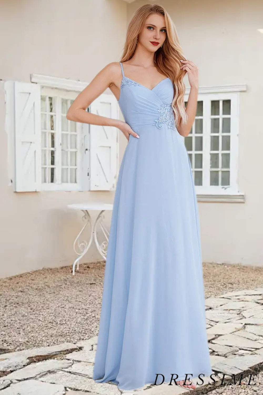 Dressime Elegant A-Line Long Blue Charming Bridesmaid Dresses Bridesmaid Gowns dressime