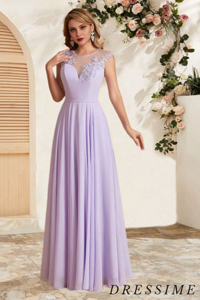 Dressime Elegant A Line Scoop Chiffon Long Bridesmaid Dress With Appliques dressime