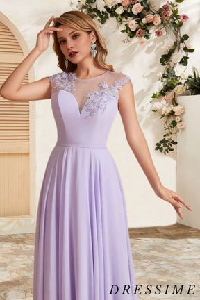 Dressime Elegant A Line Scoop Chiffon Long Bridesmaid Dress With Appliques dressime