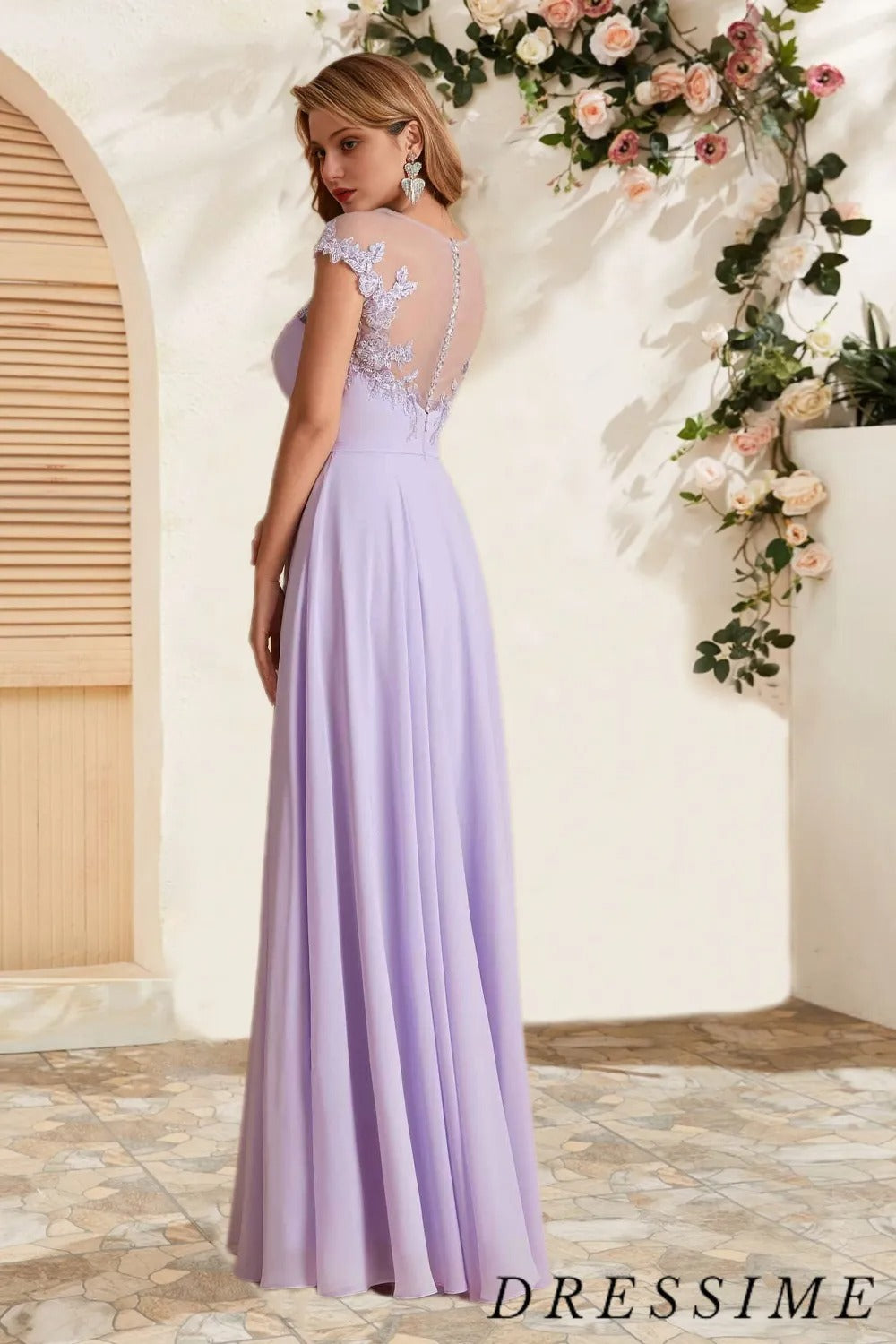 Dressime Elegant A Line Scoop Chiffon Long Bridesmaid Dress With Appliques dressime