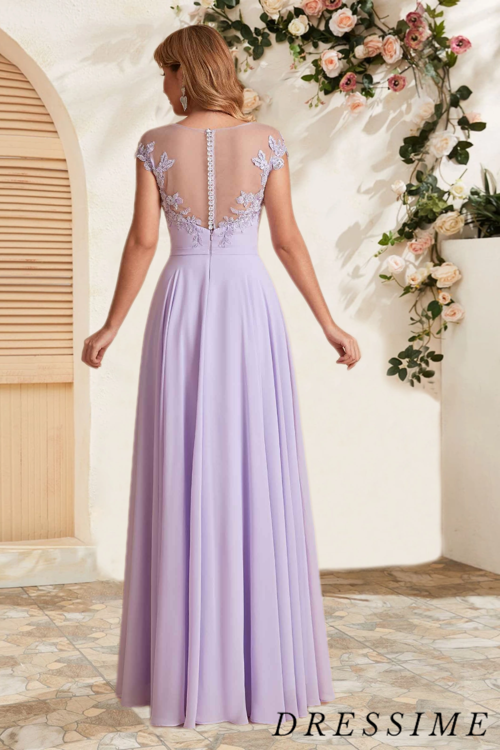 Dressime Elegant A Line Scoop Chiffon Long Bridesmaid Dress With Appliques dressime