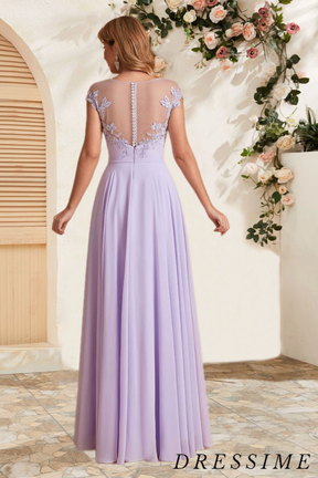 Dressime Elegant A Line Scoop Chiffon Long Bridesmaid Dress With Appliques dressime