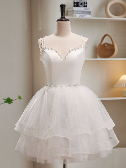 Dressime Elegant A Line Spaghetti Straps Tulle Tiered Short Party Dress dressime