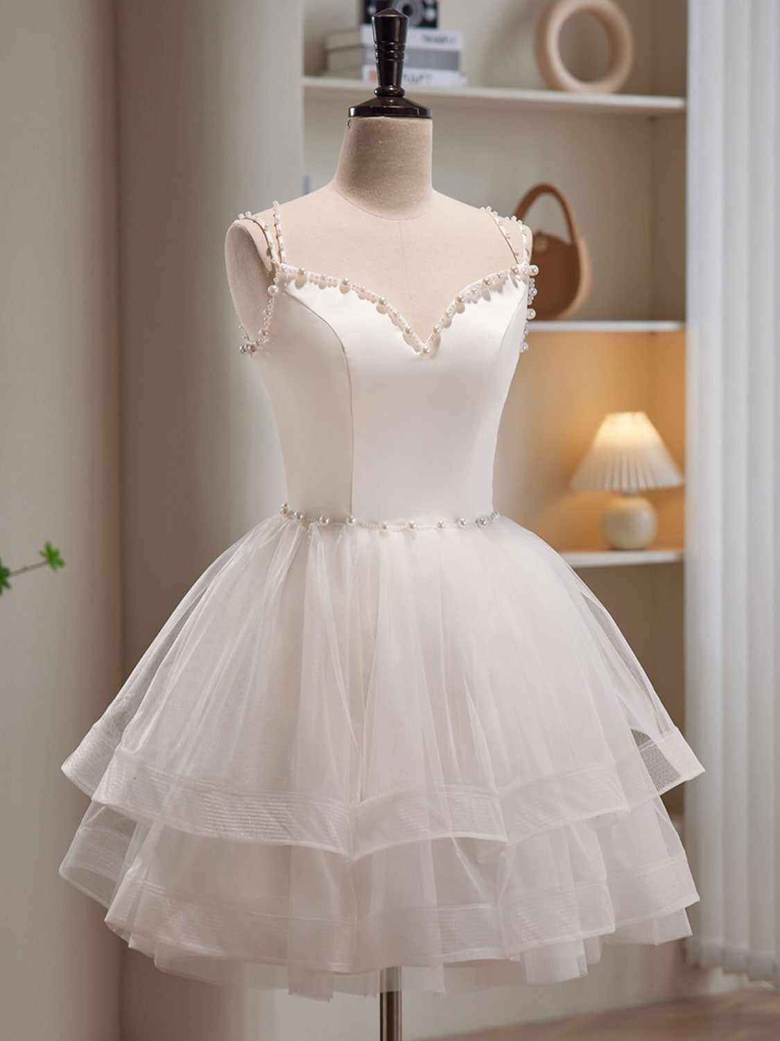 Dressime Elegant A Line Spaghetti Straps Tulle Tiered Short Party Dress dressime