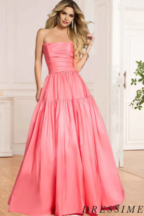 Dressime Elegant A Line Strapless Satin Long Prom Dress dressime