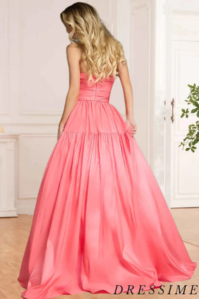 Dressime Elegant A Line Strapless Satin Long Prom Dress dressime