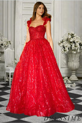 Dressime Elegant A Line Straps Sweetheart Tulle Sequin Long Prom Dress dressime