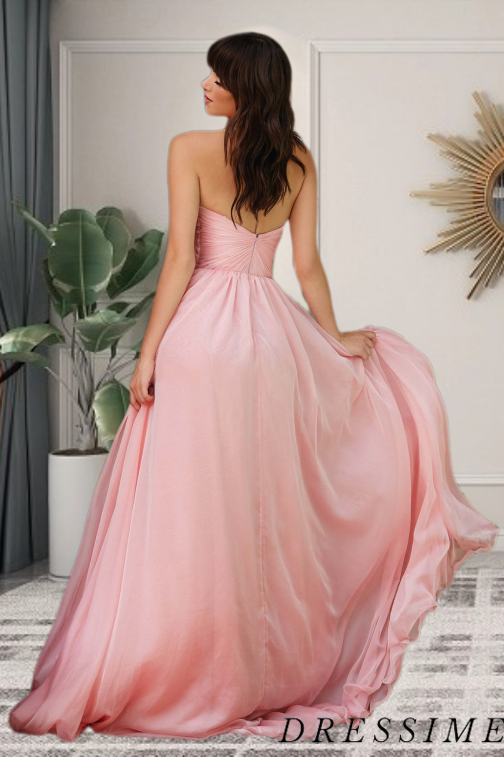 Dressime Elegant A Line V Neck Chiffon Long Prom Dress With Slit dressime