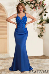 Dressime Elegant Mermaid Spaghetti Straps Satin Floor Length Bridesmaid Dress With Appliques dressime