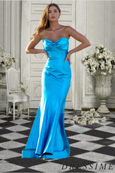 Dressime Elegant Mermaid Strapless Satin Long Prom Dress With Bowknot dressime