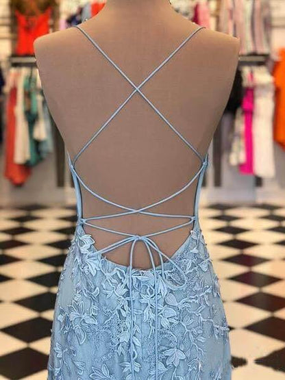 dressimeElegant Spaghetti Straps Mermaid Backless Prom Dresses 