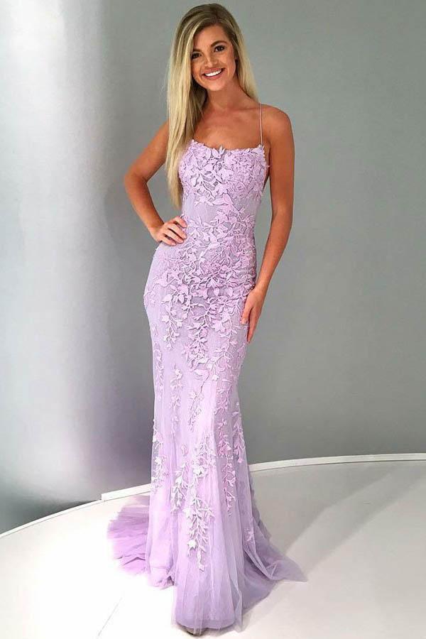 dressimeElegant Spaghetti Straps Mermaid Backless Prom Dresses 