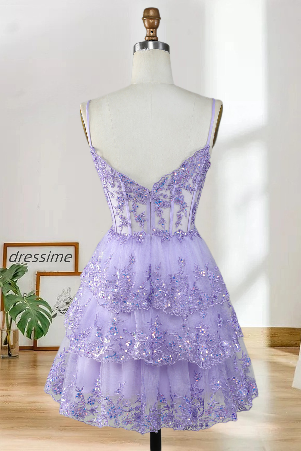 Dressime Fancy Short A-Line Spaghetti Straps Homecoming Dress with Appliques dressime