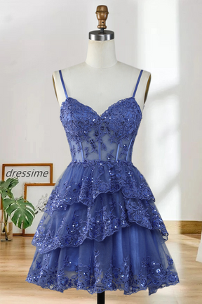 Dressime Fancy Short A-Line Spaghetti Straps Homecoming Dress with Appliques dressime