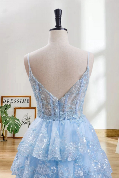 Dressime Fancy Short A-Line Spaghetti Straps Homecoming Dress with Appliques dressime