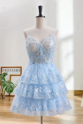 Dressime Fancy Short A-Line Spaghetti Straps Homecoming Dress with Appliques dressime