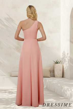 Dressime Flowy Long One Shoulder Cheap Bridesmaid Dresses With Slit dressime