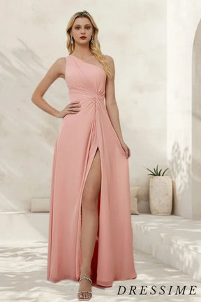 Dressime Flowy Long One Shoulder Cheap Bridesmaid Dresses With Slit dressime