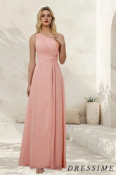 Dressime Flowy Long One Shoulder Cheap Bridesmaid Dresses With Slit dressime