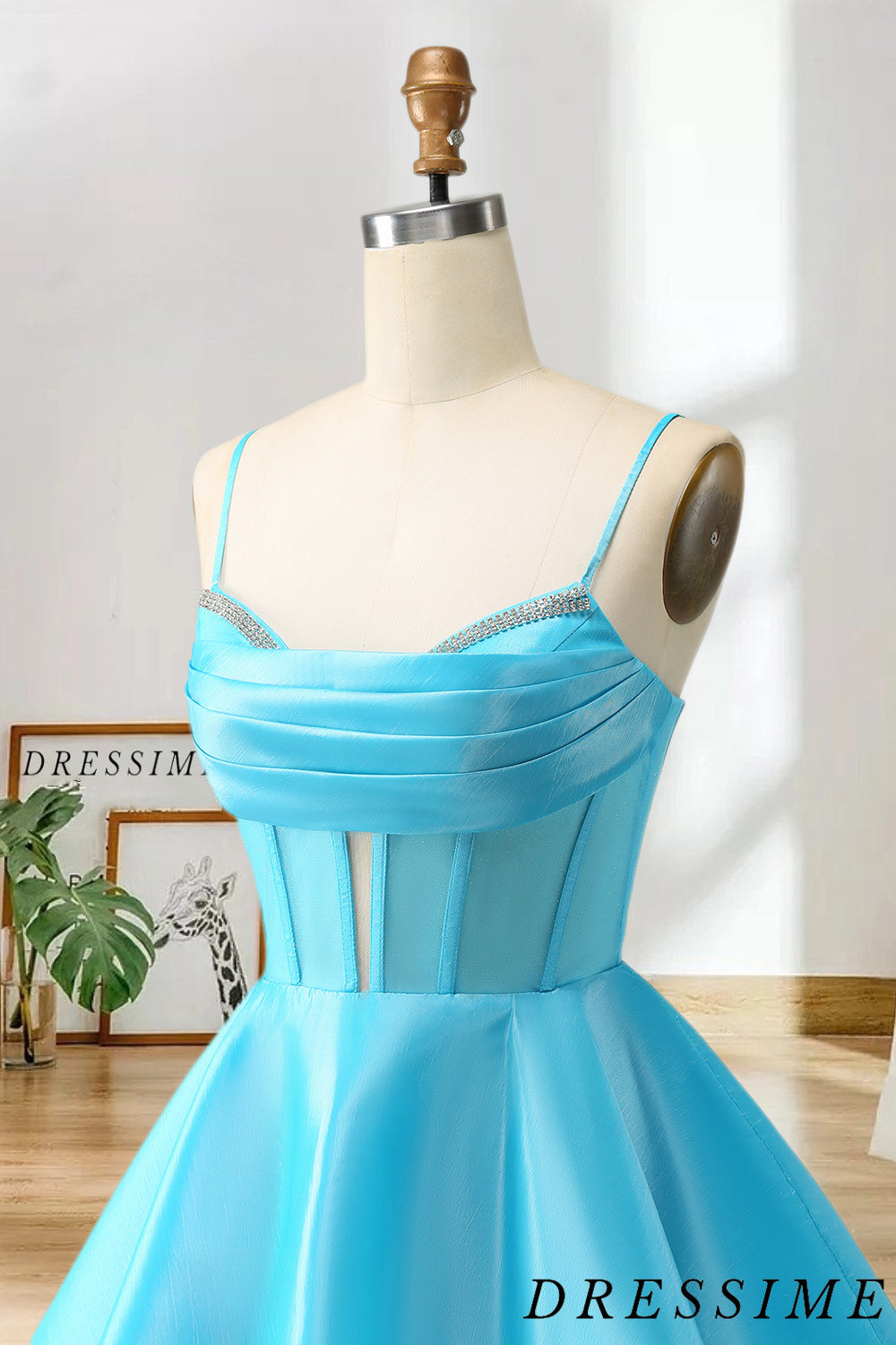 Dressime Glitter A Line Spaghetti Straps Satin Corset Short/Mini Homecoming Dress with Beaded dressime