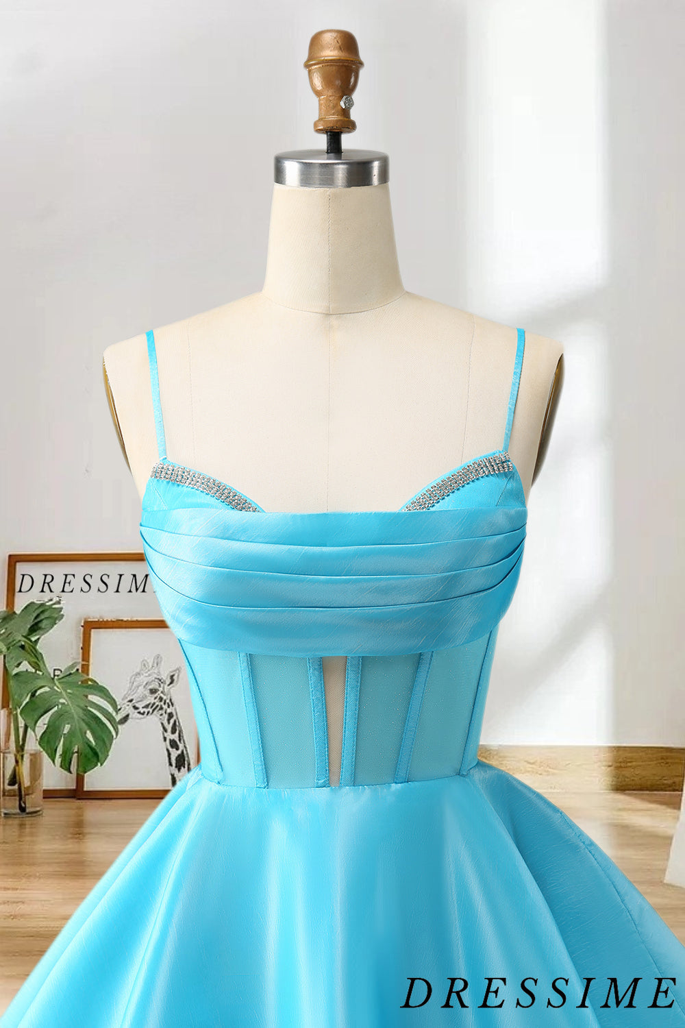 Dressime Glitter A Line Spaghetti Straps Satin Corset Short/Mini Homecoming Dress with Beaded dressime