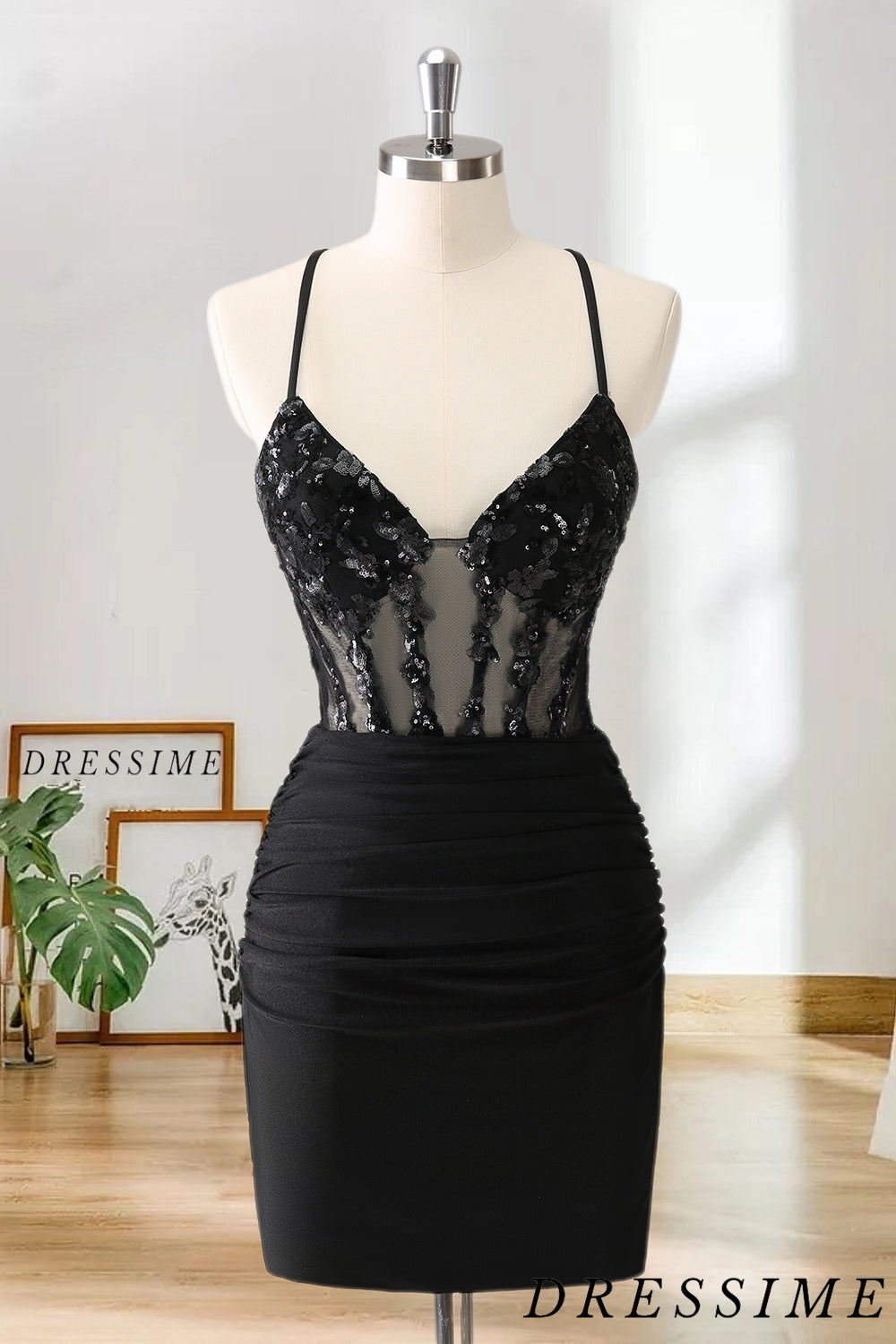 Dressime Glitter Bodycon Spaghetti Corset Short/Min Homecoming Dress with Sequins dressime