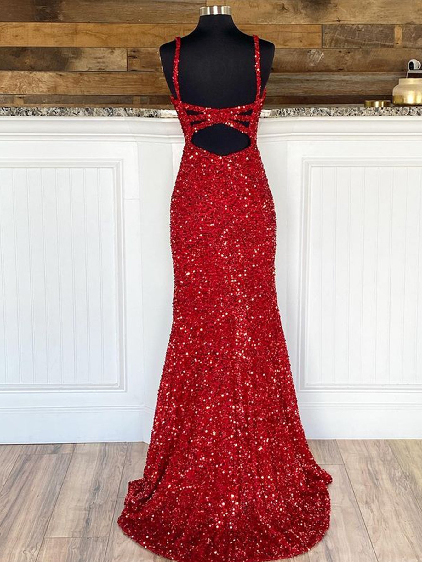 dressimeGlitter Mermaid Sequins V Neck Long Prom Dresses with Slit 