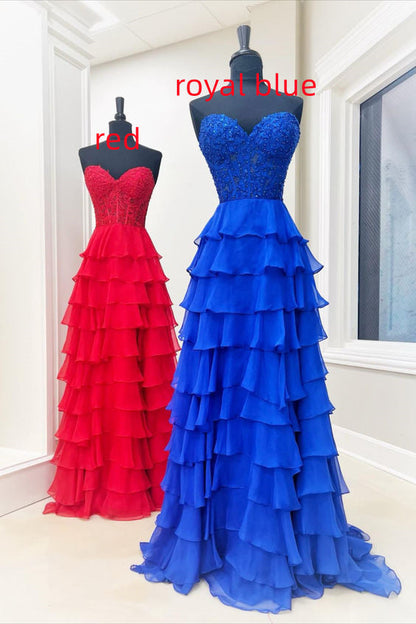 Dressime High Neck Ruffle Chiffon Long Tiered Prom Dresses with 3D Flower dressime