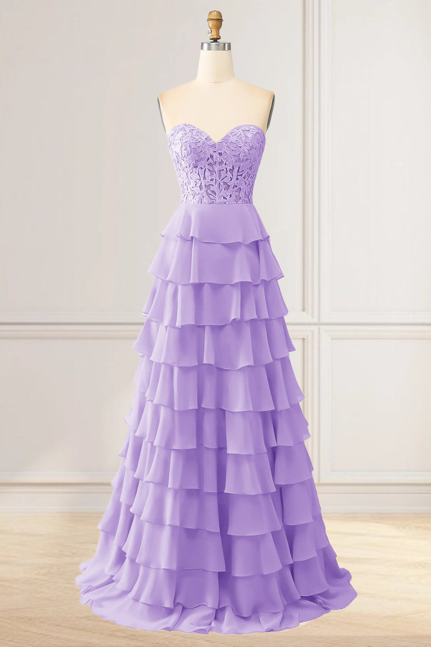 Dressime High Neck Ruffle Chiffon Long Tiered Prom Dresses with 3D Flower dressime