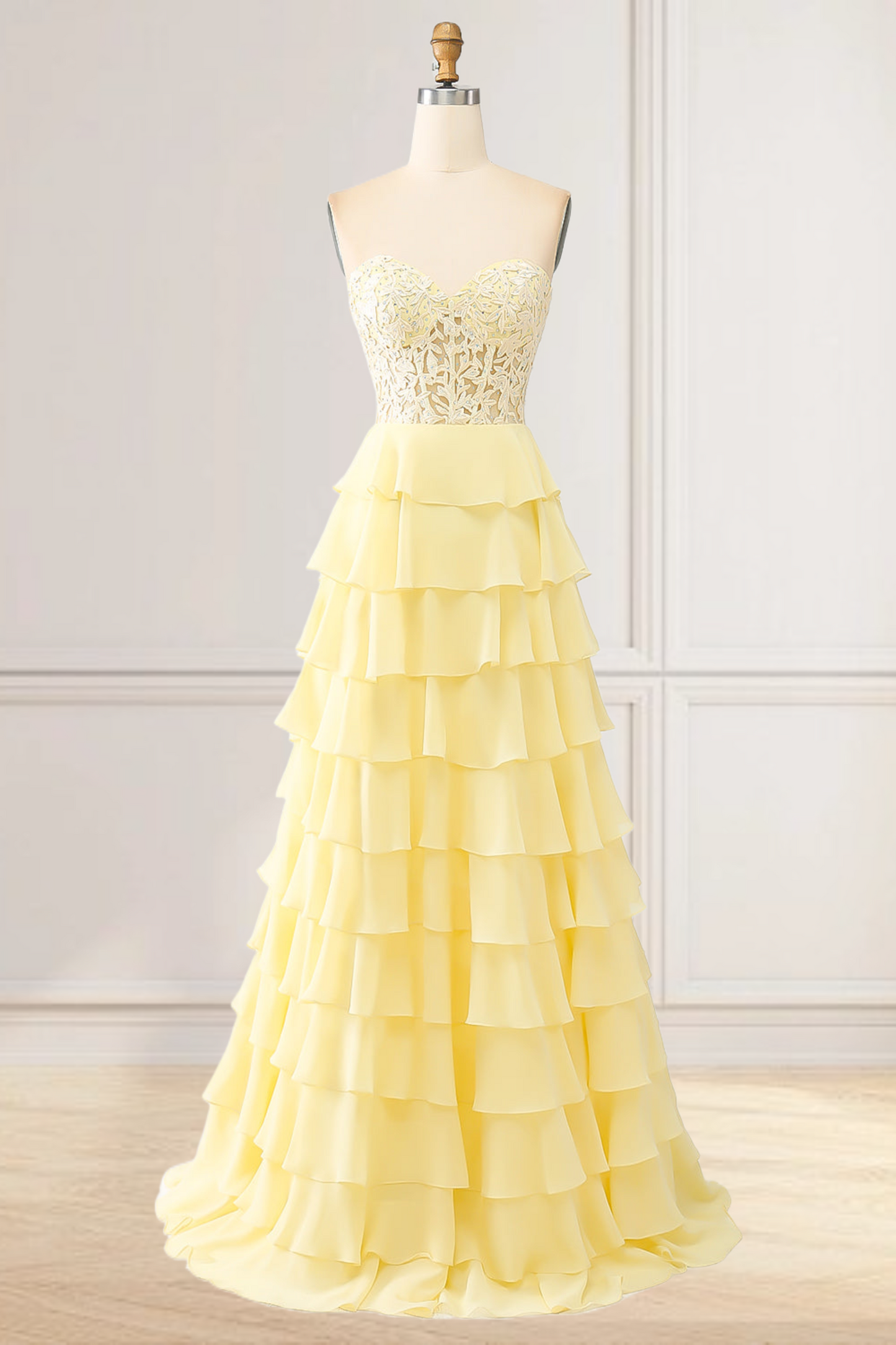 Dressime High Neck Ruffle Chiffon Long Tiered Prom Dresses with 3D Flower dressime