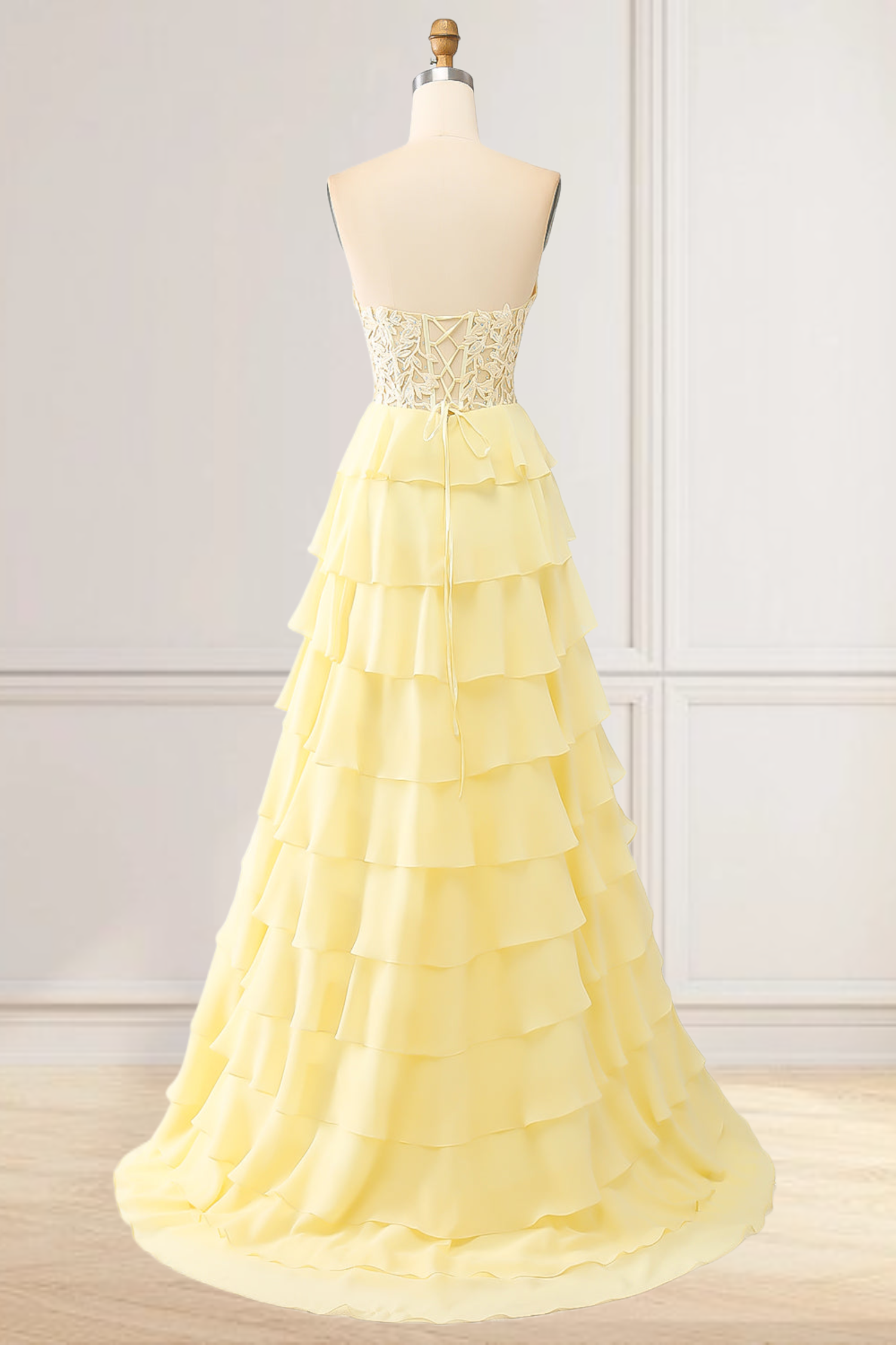 Dressime High Neck Ruffle Chiffon Long Tiered Prom Dresses with 3D Flower dressime