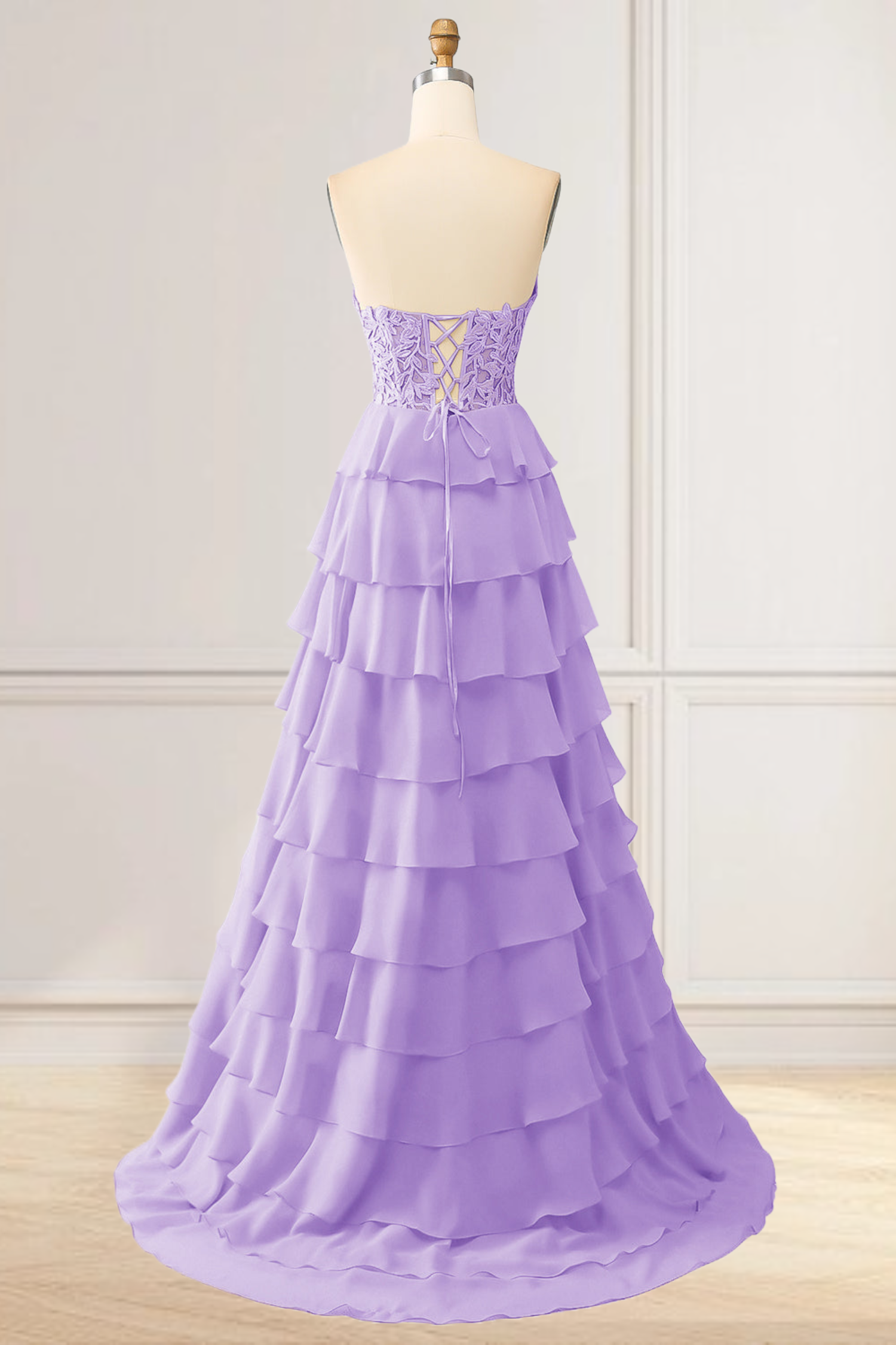 Dressime High Neck Ruffle Chiffon Long Tiered Prom Dresses with 3D Flower dressime