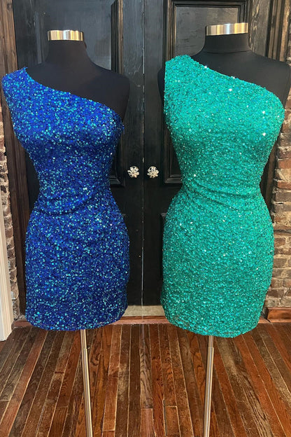 dressimeHomecoming Dresses Sheath Mini One Shoulder Sequins With Elegant Sheer Back 