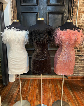 dressimeLady Bodycon Sequin Feather Strapless Short/Mini Homecoming Dress 