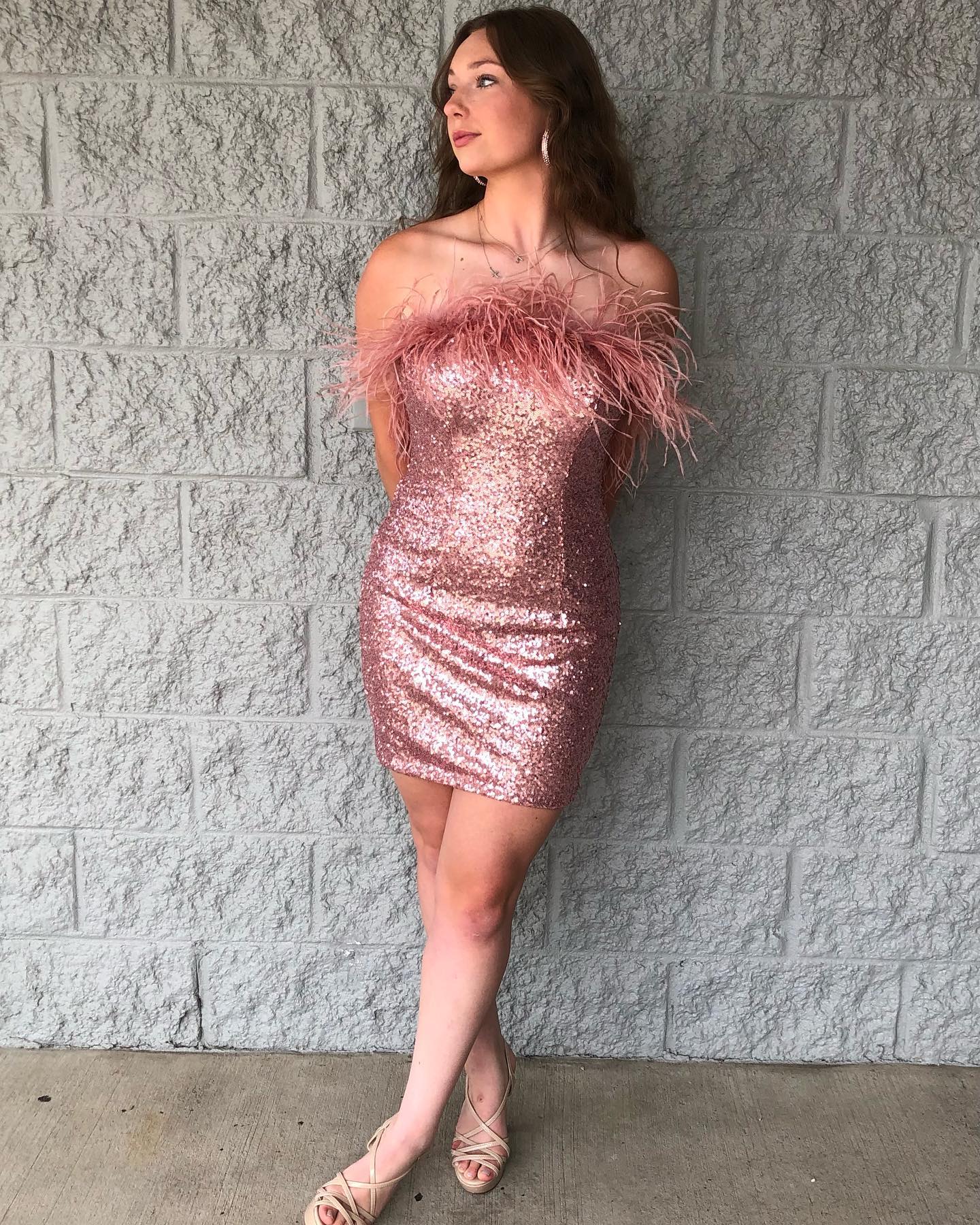 dressimeLady Bodycon Sequin Feather Strapless Short/Mini Homecoming Dress 