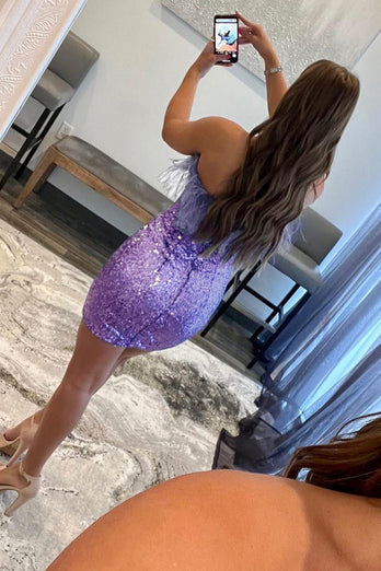 dressimeLady Bodycon Sequin Feather Strapless Short/Mini Homecoming Dress 