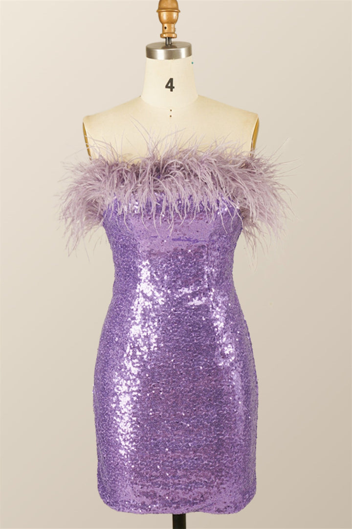 dressimeLady Bodycon Sequin Feather Strapless Short/Mini Homecoming Dress 