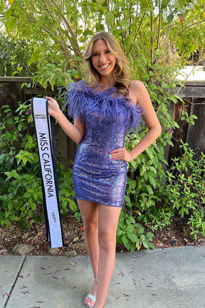 dressimeLady Bodycon Sequin Feather Strapless Short/Mini Homecoming Dress 