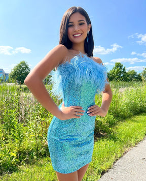 dressimeLady Bodycon Sequin Feather Strapless Short/Mini Homecoming Dress 