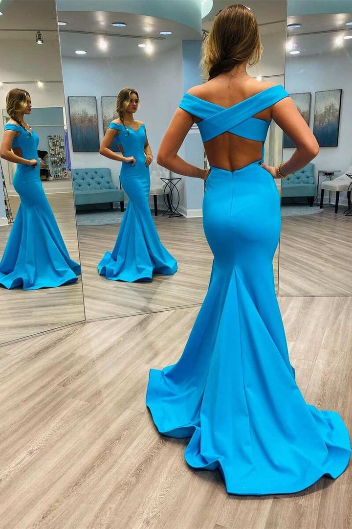 dressimeMermaid Off The Shoulder Backless Trumpet Long Prom Dresses 